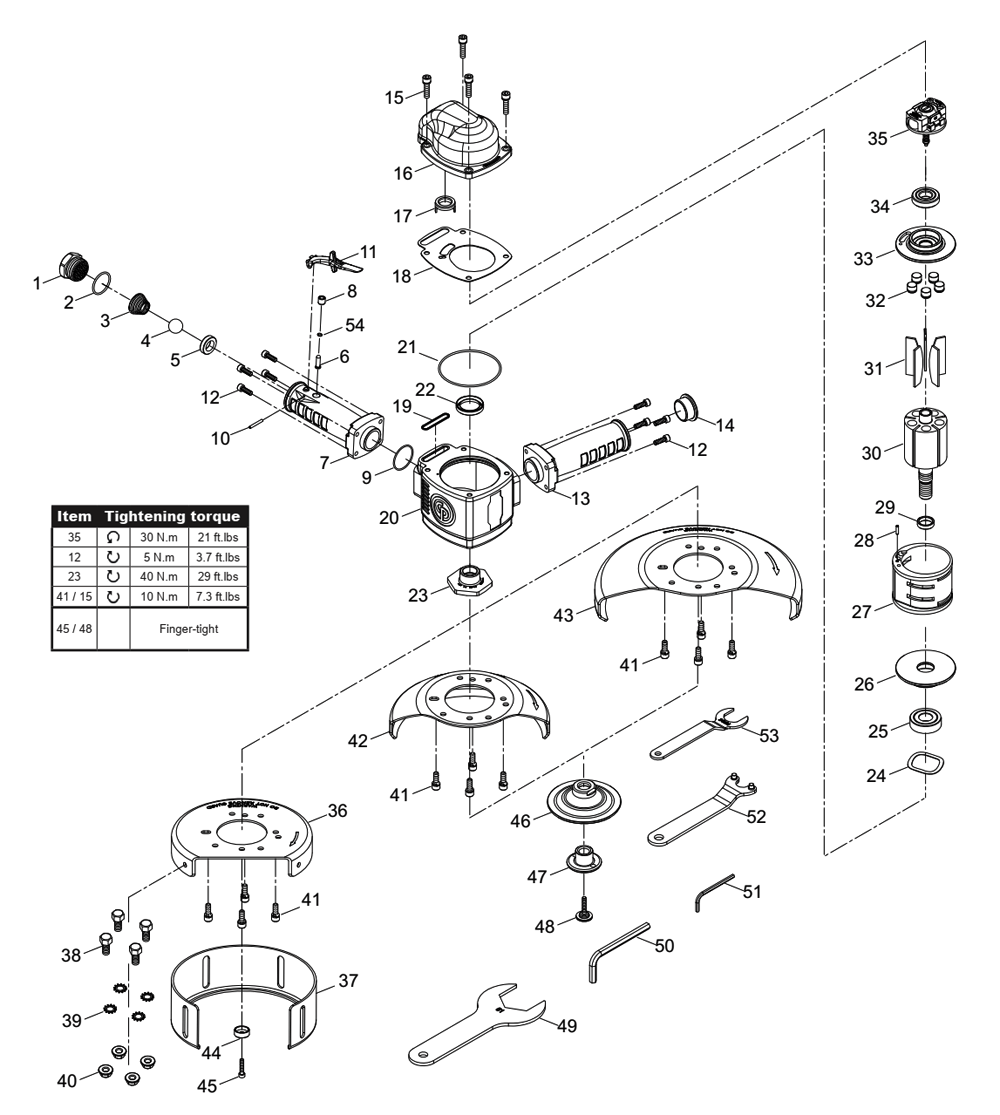 Fig-0 Diagram and Parts List for CP3330-D  Chicago Pneumatic Grinder